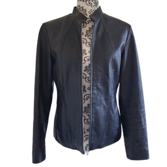 Boutique of Leathers Classic Leather Jacket Black Round Collar - Picture 2 of 13